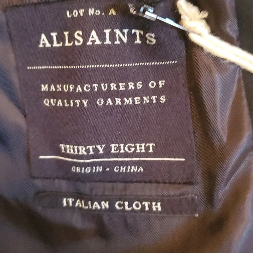 AllSaints Expire Black Men's Blazer Size 38 NWT